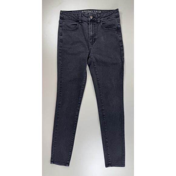 American Eagle Womens High Rise Jegging Jeans 6 Black Denim Stretch Grunge Goth - Picture 7 of 9